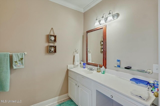 bathroom featuring vanity and crown molding