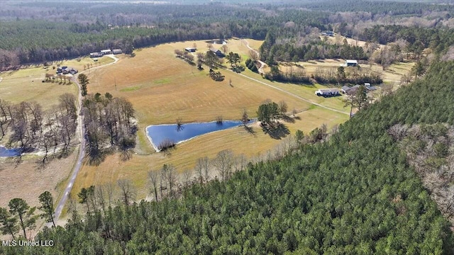 birds eye view of property with a rural view and a water view