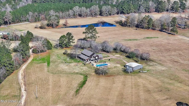 bird's eye view with a rural view and a water view