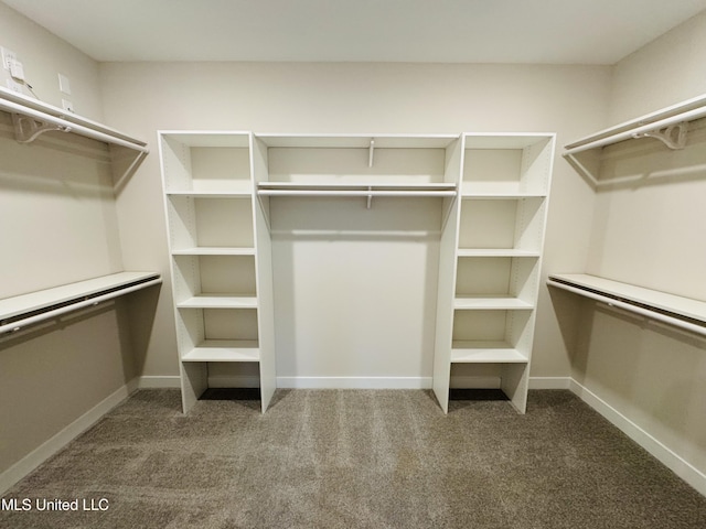 spacious closet with dark carpet