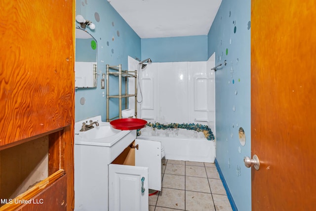 bathroom featuring shower / bathing tub combination, vanity, and tile patterned flooring