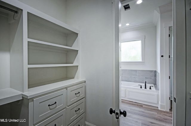 100 Grayson Way, Madison, MS 39110 - full bathroom with a garden tub, recessed lighting, ornamental molding, and wood finished floors