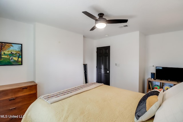 bedroom featuring a ceiling fan and visible vents