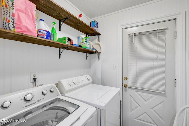 139 Booth Cir, Ocean Springs, MS 39564 - washroom with washing machine and dryer and crown molding