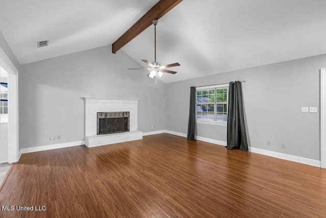 139 Booth Cir, Ocean Springs, MS 39564 - unfurnished living room with a ceiling fan, wood finished floors, and a fireplace