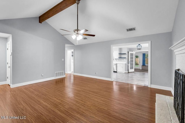 139 Booth Cir, Ocean Springs, MS 39564 - unfurnished living room with a ceiling fan, wood finished floors, and a fireplace