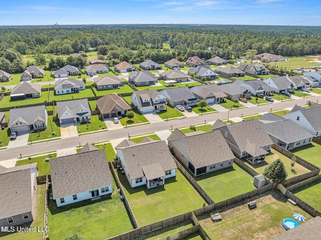 bird's eye view with a residential view and a view of trees