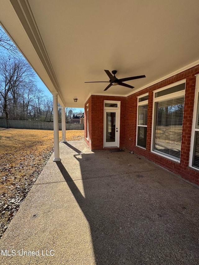 view of patio / terrace featuring ceiling fan