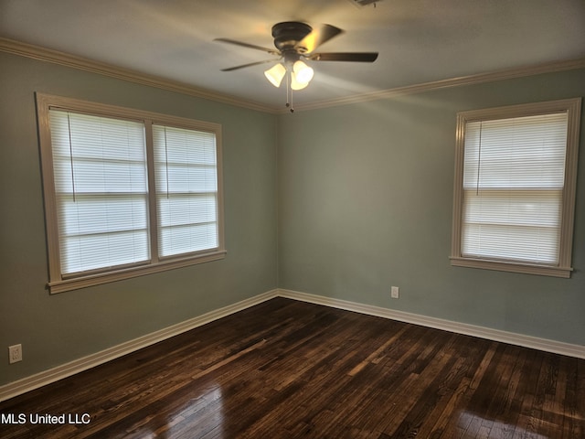 503 Brooklyn Dr, Natchez, MS 39120 - empty room featuring a ceiling fan, dark wood-style floors, and ornamental molding