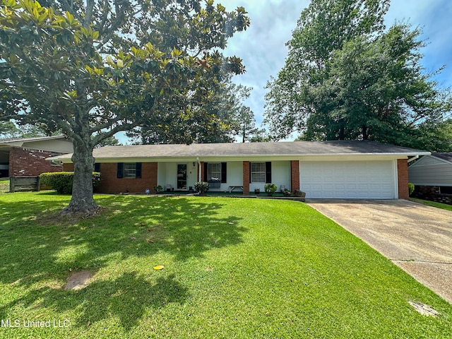 single story home with a front lawn and a garage