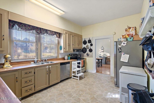 kitchen featuring stainless steel appliances, sink, and light wood-type flooring