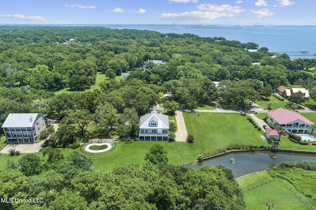 aerial view with a water view