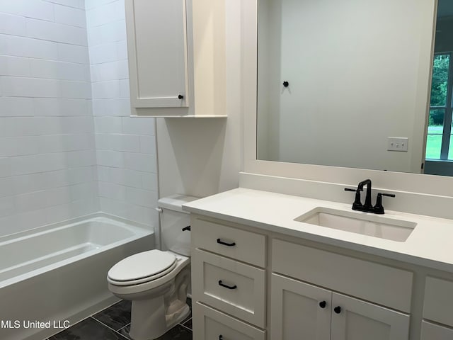 full bathroom featuring toilet, vanity, and shower / bathtub combination