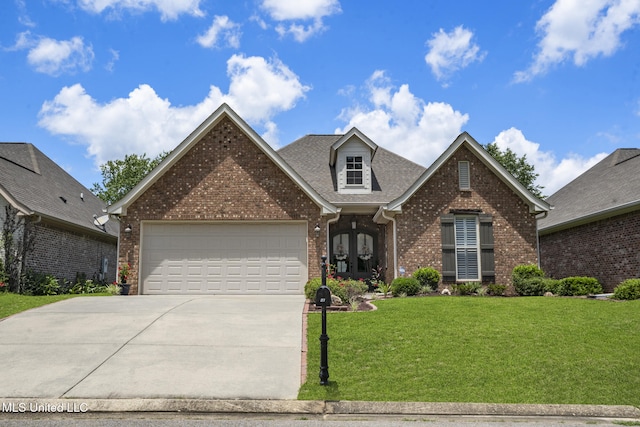 23 Callaway Ct, Hattiesburg, MS 39402 - traditional home with brick siding, driveway, an attached garage, a front yard, and a shingled roof