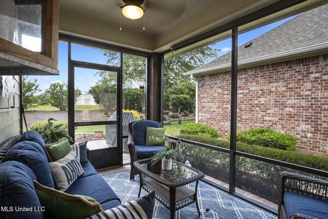 23 Callaway Ct, Hattiesburg, MS 39402 - sunroom / solarium featuring a ceiling fan and an outdoor living space