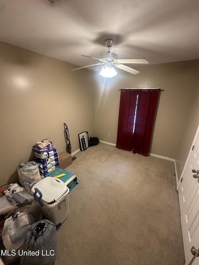 713 Hawthorn Green Dr, Ridgeland, MS 39157 - misc room featuring a ceiling fan, light colored carpet, and baseboards