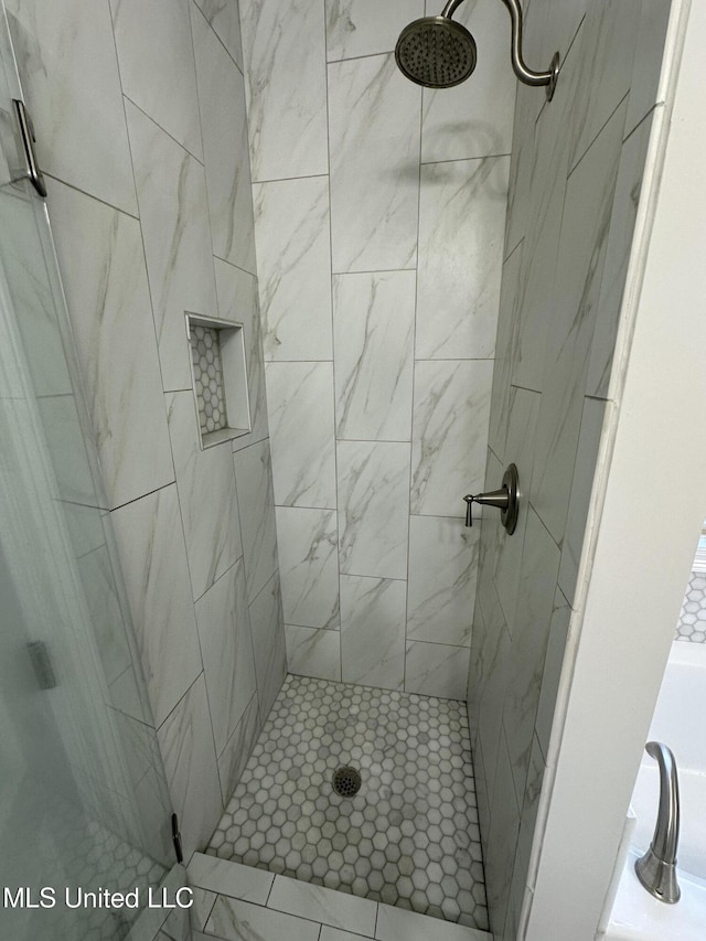 bathroom with a shower stall