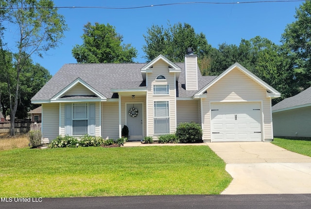 8422 Kaleki Way, Diamondhead, MS 39525 - view of front of home featuring an attached garage, a front yard, a chimney, driveway, and roof with shingles