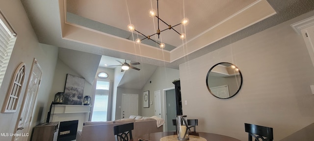 8422 Kaleki Way, Diamondhead, MS 39525 - bathroom with ceiling fan, lofted ceiling, and a chandelier