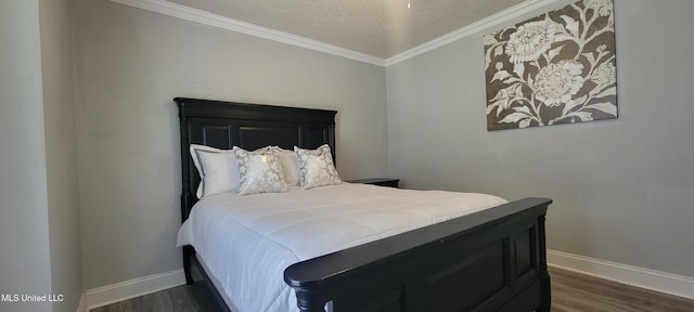 8422 Kaleki Way, Diamondhead, MS 39525 - bedroom with dark wood-style flooring, baseboards, crown molding, and a textured ceiling