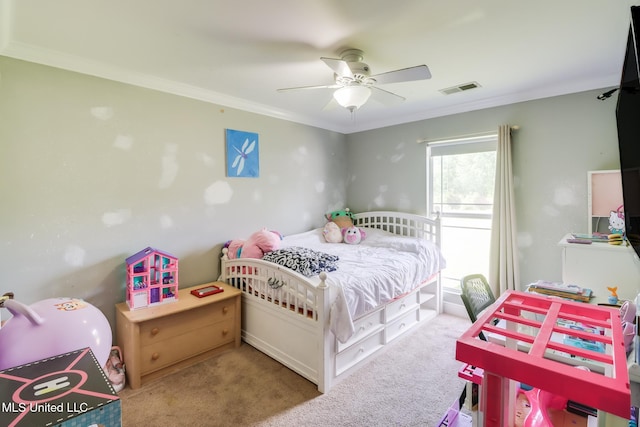 8412 Kaleki Pl, Diamondhead, MS 39525 - carpeted bedroom with ornamental molding and ceiling fan