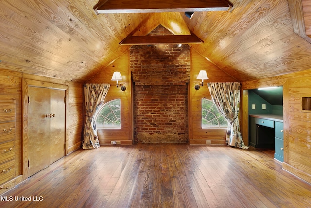 bonus room featuring hardwood / wood-style floors, wooden ceiling, and plenty of natural light