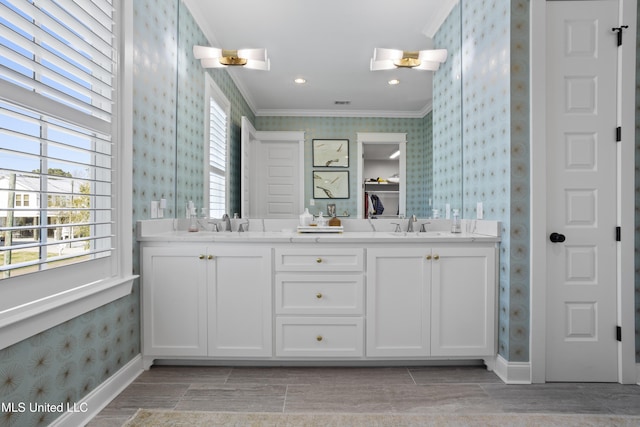 122 Aiken Rd, Waveland, MS 39576 - full bath featuring wallpapered walls, crown molding, and baseboards