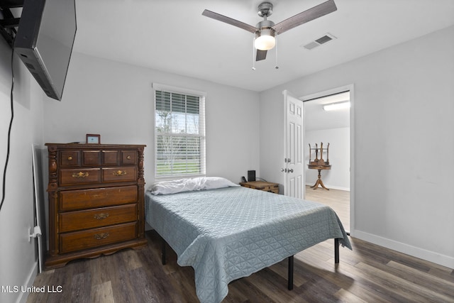 bedroom featuring ceiling fan and hardwood / wood-style flooring