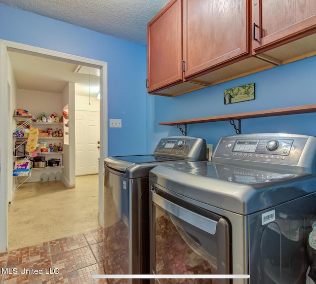 11295 Peyton Dr, Gulfport, MS 39503 - clothes washing area with cabinet space, separate washer and dryer, attic access, and light carpet