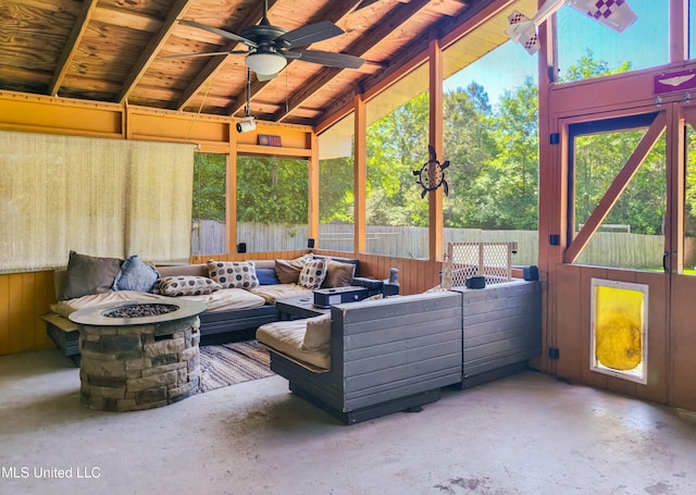 11295 Peyton Dr, Gulfport, MS 39503 - sunroom / solarium with a ceiling fan and an outdoor living space with a fire pit