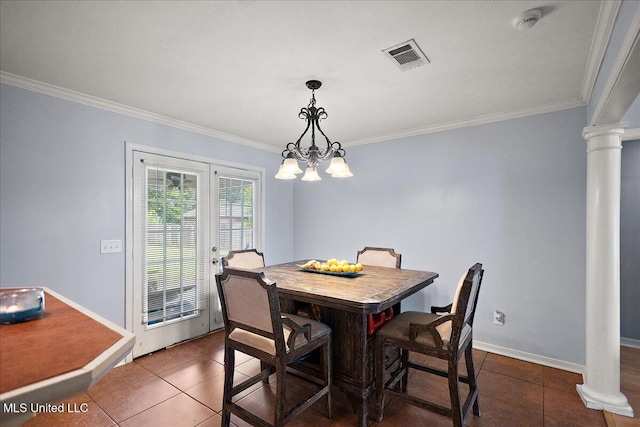 900 Redwood Cv, Byram, MS 39272 - dining area with tile patterned floors, decorative columns, ornamental molding, and french doors