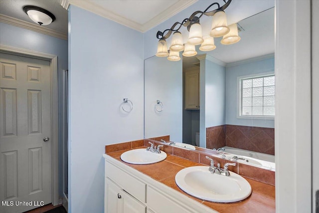 900 Redwood Cv, Byram, MS 39272 - bathroom featuring a garden tub, double vanity, and ornamental molding