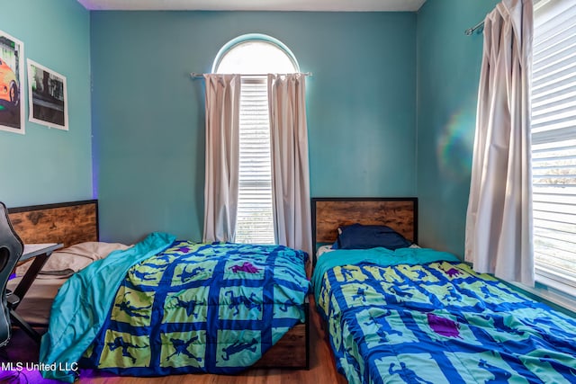 bedroom featuring multiple windows and wood-type flooring