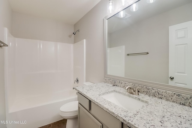 full bathroom with vanity, bathing tub / shower combination, and toilet