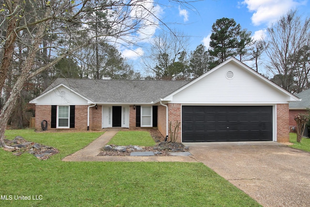 ranch-style home with a front yard and a garage