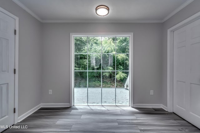 interior space featuring crown molding and hardwood / wood-style flooring