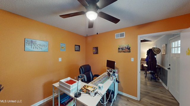 3902 S Windermere Dr, Nesbit, MS 38651 - office space with wood finished floors, ceiling fan, baseboards, and a textured ceiling