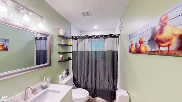 3902 S Windermere Dr, Nesbit, MS 38651 - bathroom featuring toilet, a textured ceiling, vanity, recessed lighting, and shower / bathtub combination with curtain