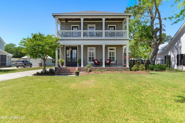 view of front of home featuring a balcony and a porch