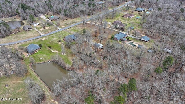 aerial view featuring a water view