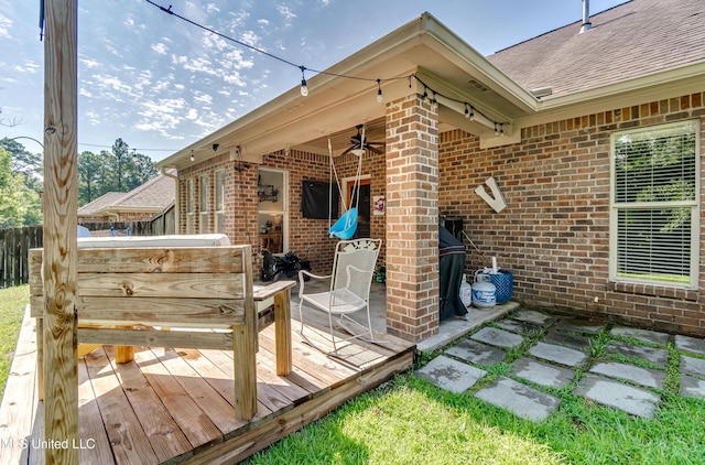 513 Willow Valley Cir, Brandon, MS 39047 - wooden deck featuring ceiling fan and a patio area