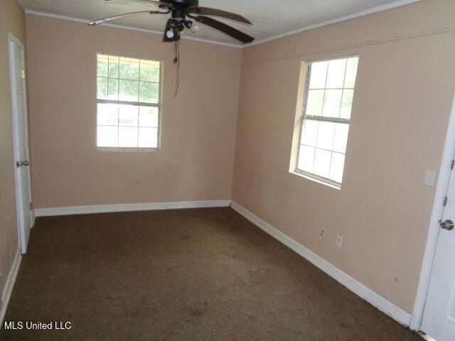 6301 Pioneer Trl, Moss Point, MS 39562 - spare room featuring ceiling fan, crown molding, plenty of natural light, and carpet flooring