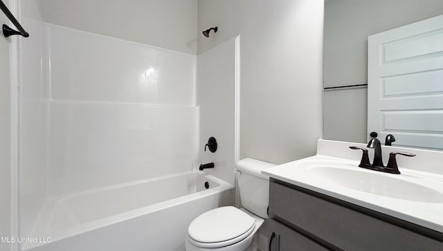 full bathroom featuring shower / bath combination, toilet, and vanity