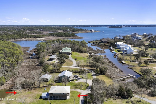 bird's eye view featuring a water view