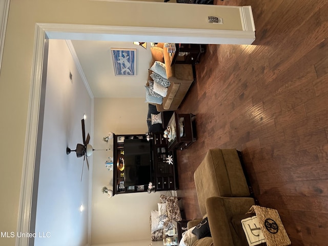 living room with crown molding