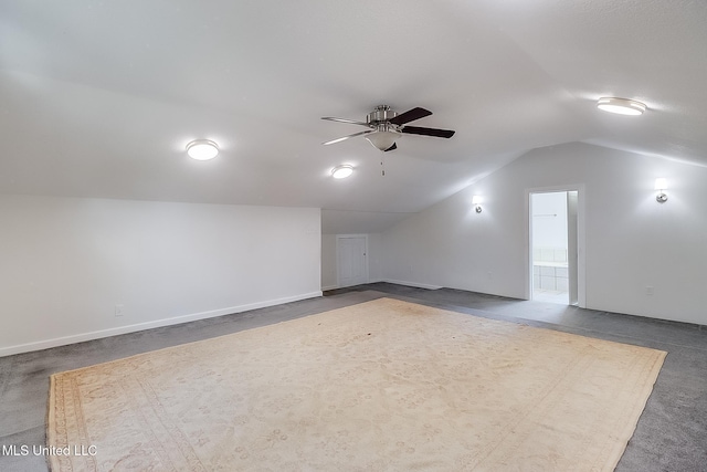 bonus room with vaulted ceiling and ceiling fan