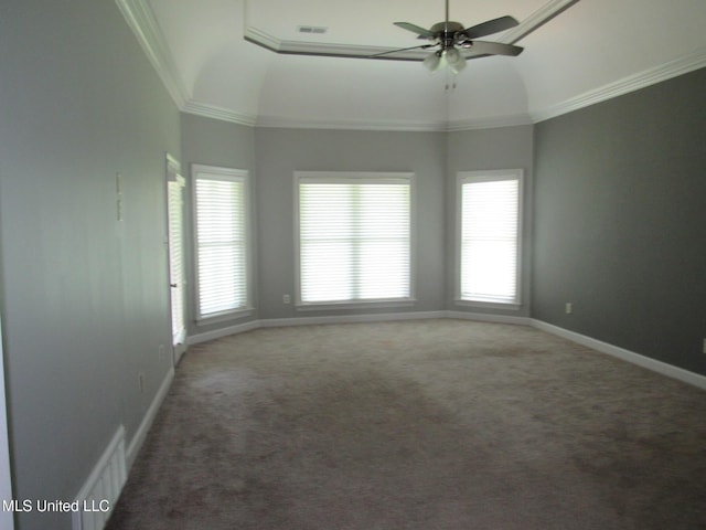 3542 Marcia Louise Dr, Southaven, MS 38672 - empty room with light colored carpet, a ceiling fan, ornamental molding, and a towering ceiling
