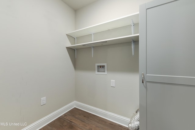 washroom with washer hookup and dark hardwood / wood-style flooring