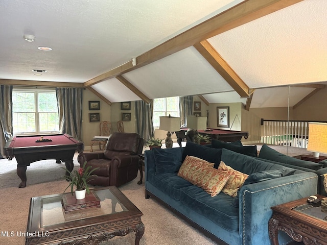 59 Dunbar Rd, Natchez, MS 39120 - living room featuring billiards table, carpet floors, and plenty of natural light