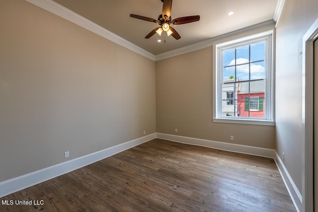 433 Main St, Natchez, MS 39120 - empty room with plenty of natural light, ornamental molding, ceiling fan, dark wood-style floors, and recessed lighting